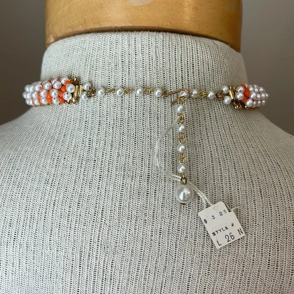 Vintage Hobe Orange and White Beaded Necklace and Clip Earring Set with Tags - Picture 15 of 17
